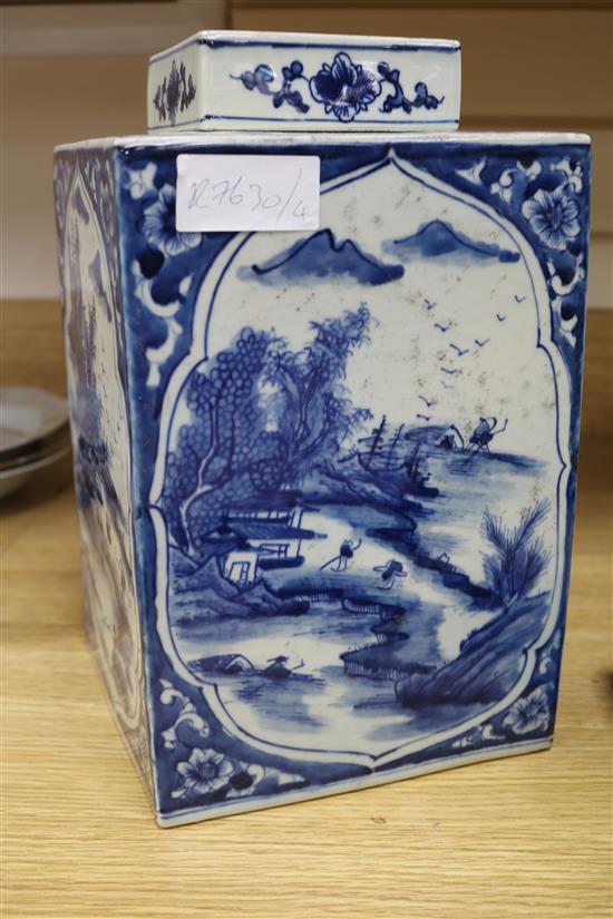 A square blue and white lidded vase height 30cm